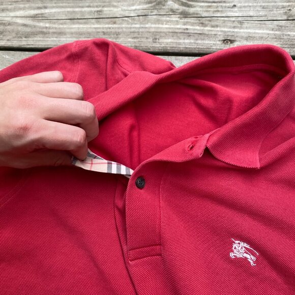Vintage Burberry Brit Polo Button Up T Shirt XL Red - Picture 5 of 6